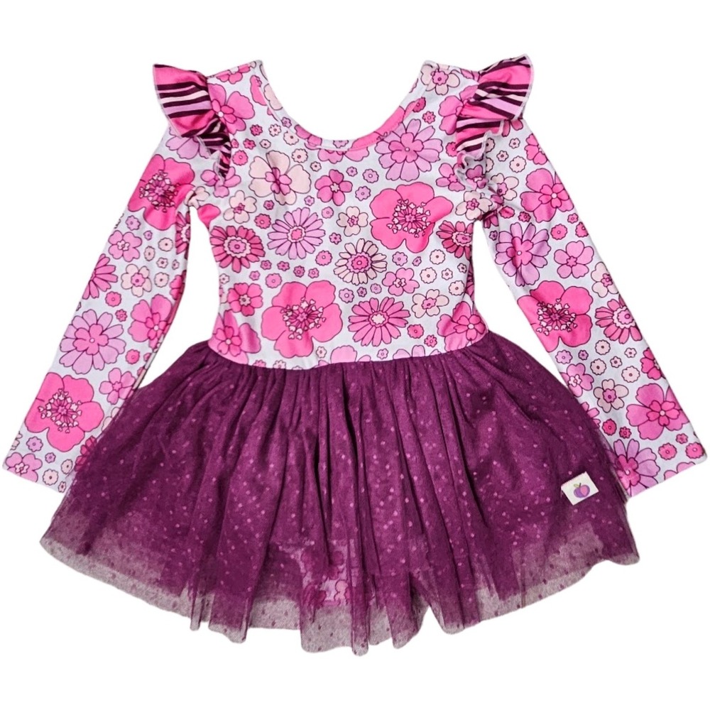 Cheeky Plum Baby Girl 12 18 Months Leotard Long Sleeve Retro Floral Tutu Pink